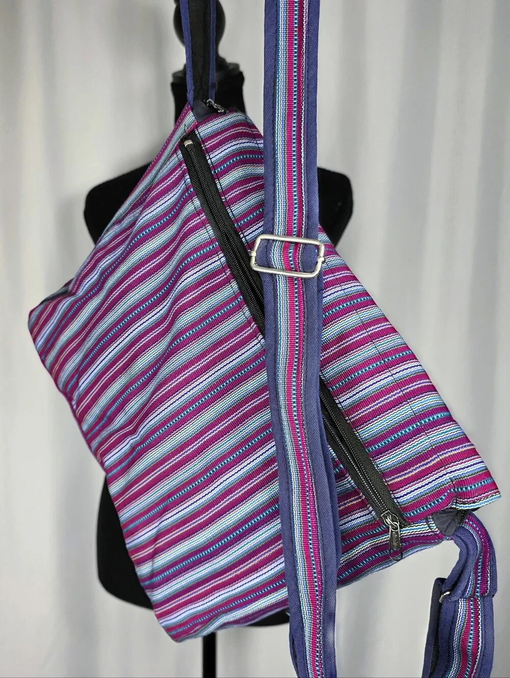 👜 Multicolor Woven Boho Crossbody Purple Pink Tribal Geometric Shoulder Purse